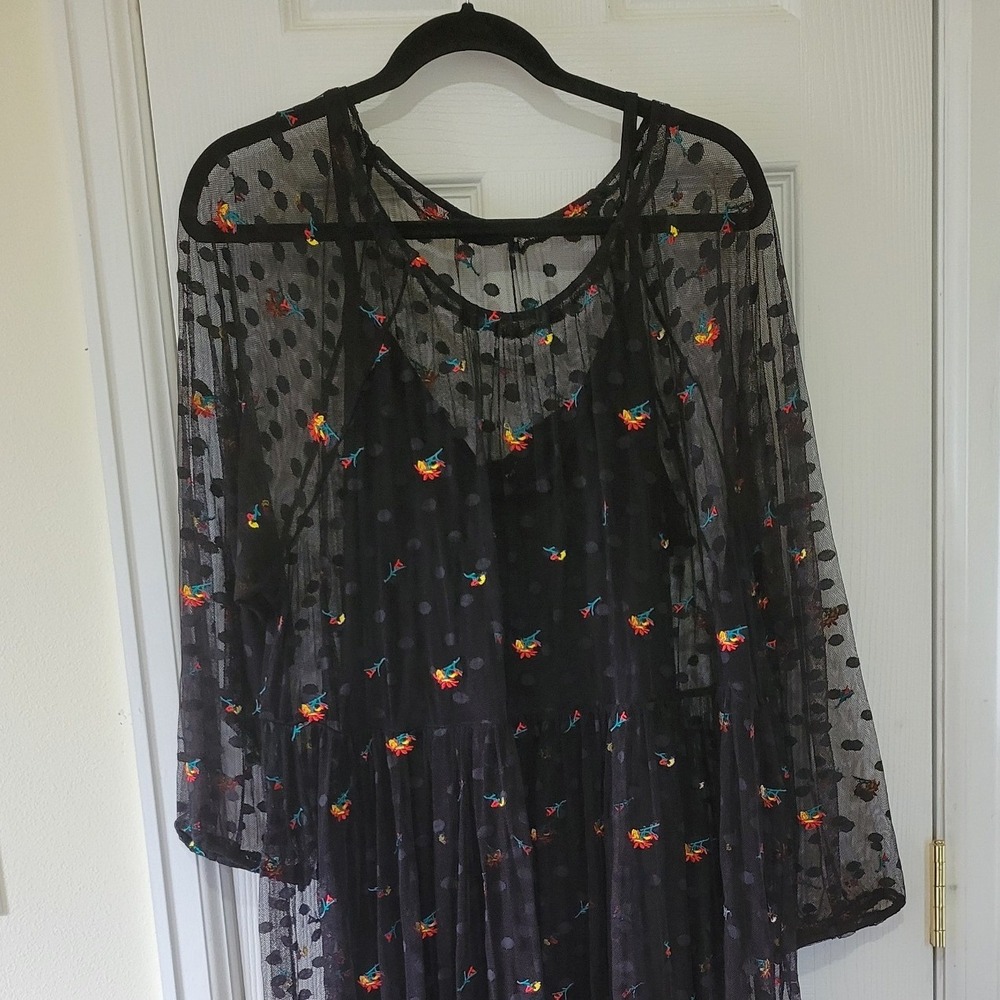 Torrid Black Mesh Floral Embroidered Polka Dot Maxi Dress Set Plus Size 3 3X - Picture 9 of 16